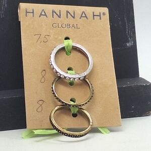Hannah Global Silvertone and Bronze Tone Ring Set Of 3 Size 7.5 8